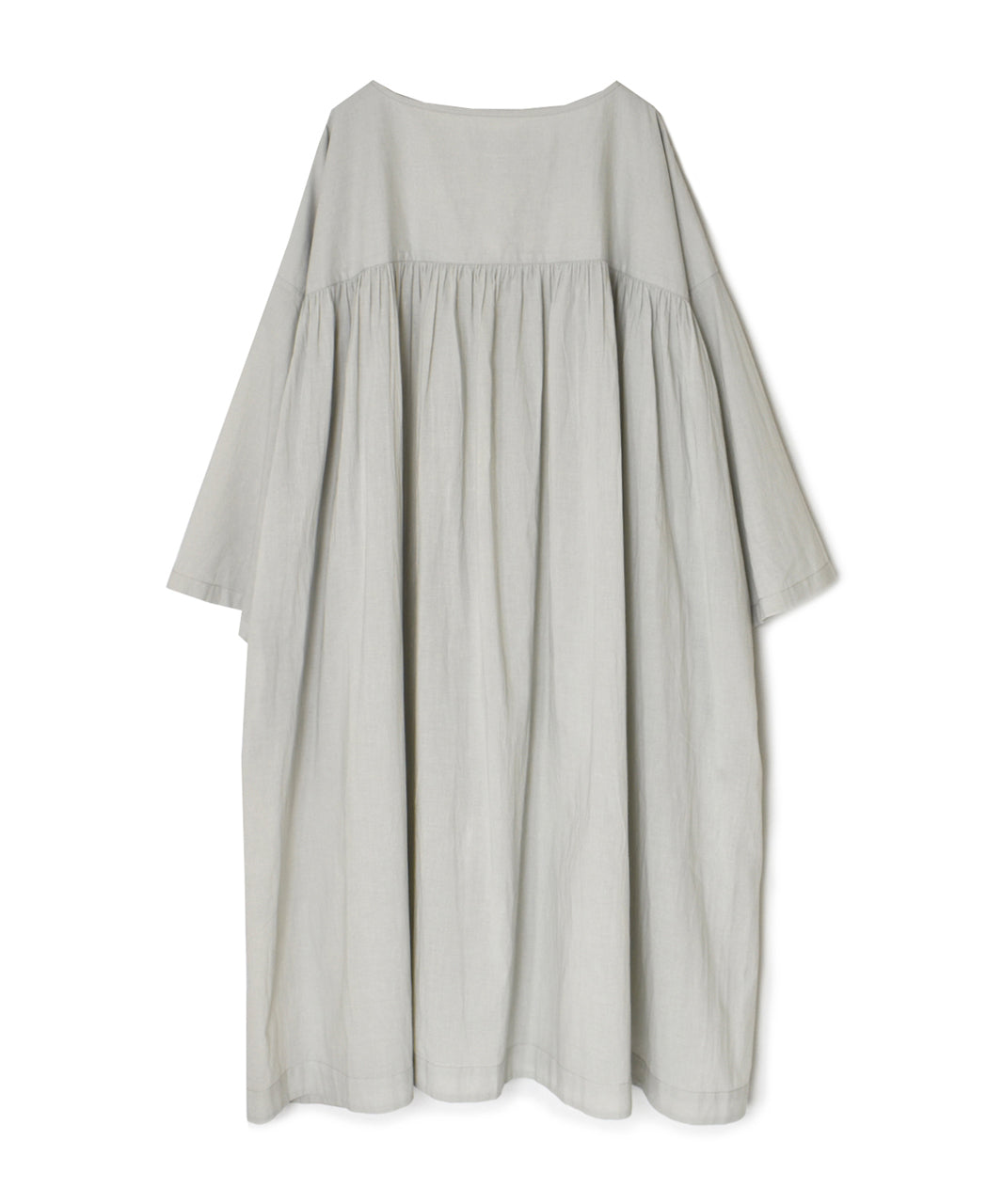 NSL26003 60s CAMBRIC PLAIN CREW-NECK BACK SIDE GATHERED DRESS WITH LINING