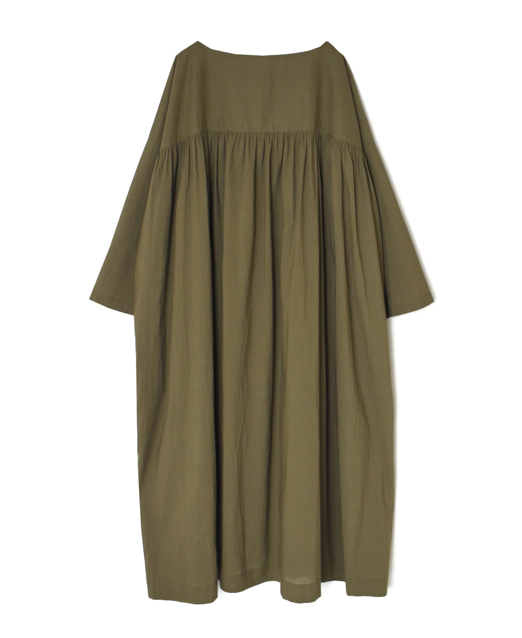 NSL26003 60s CAMBRIC PLAIN CREW-NECK BACK SIDE GATHERED DRESS WITH LINING