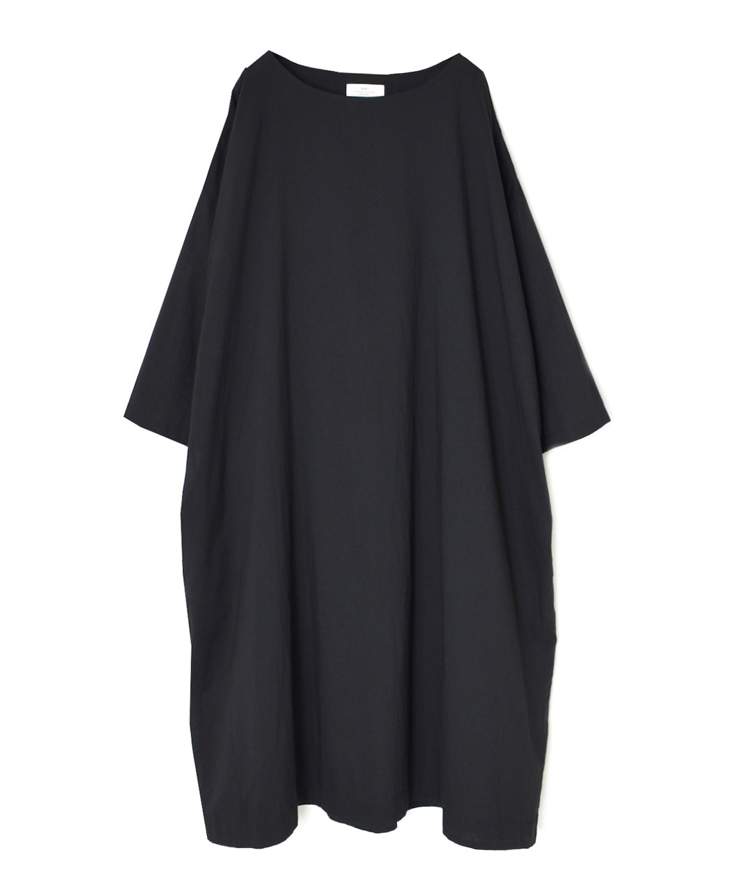 NSL26003 60s CAMBRIC PLAIN CREW-NECK BACK SIDE GATHERED DRESS WITH LINING