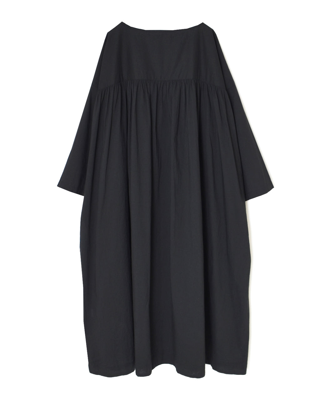 NSL26003 60s CAMBRIC PLAIN CREW-NECK BACK SIDE GATHERED DRESS WITH LINING