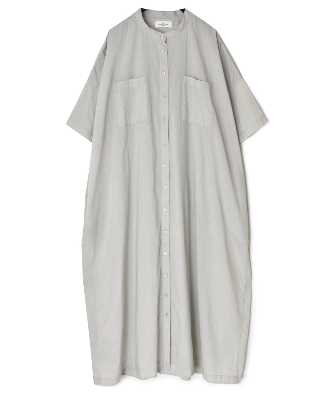 NSL26004 60s CAMBRIC PLAIN BANDED COLLAR BACK SIDE GATHERED DRESS