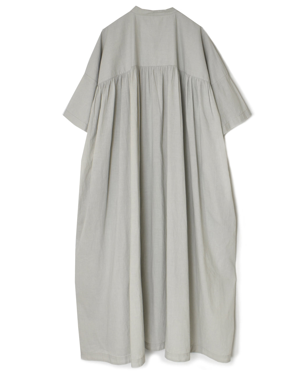 NSL26004 60s CAMBRIC PLAIN BANDED COLLAR BACK SIDE GATHERED DRESS