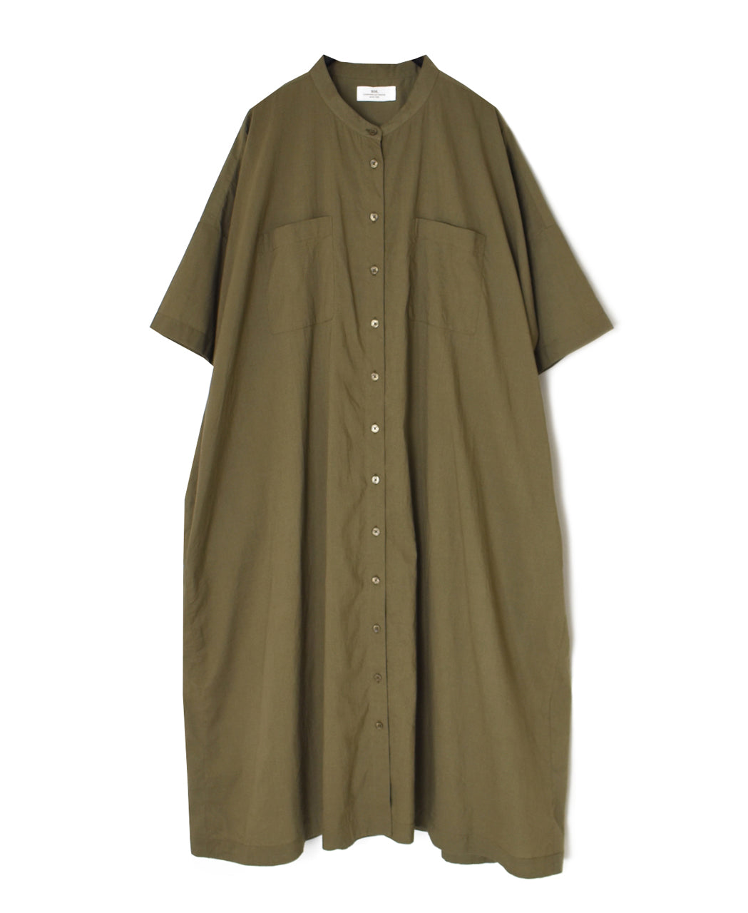 NSL26004 60s CAMBRIC PLAIN BANDED COLLAR BACK SIDE GATHERED DRESS
