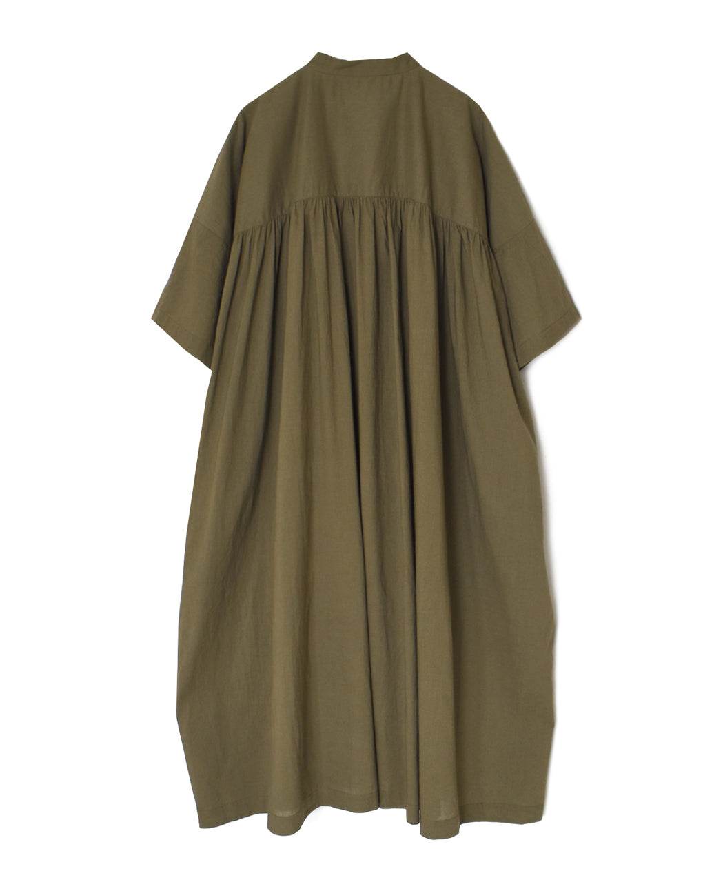 NSL26004 60s CAMBRIC PLAIN BANDED COLLAR BACK SIDE GATHERED DRESS