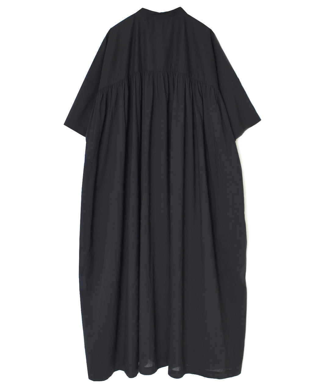 NSL26004 60s CAMBRIC PLAIN BANDED COLLAR BACK SIDE GATHERED DRESS