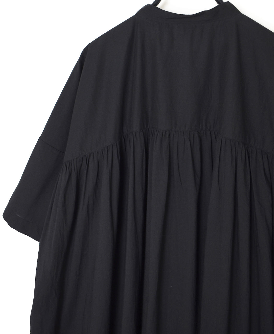 NSL26004 60s CAMBRIC PLAIN BANDED COLLAR BACK SIDE GATHERED DRESS
