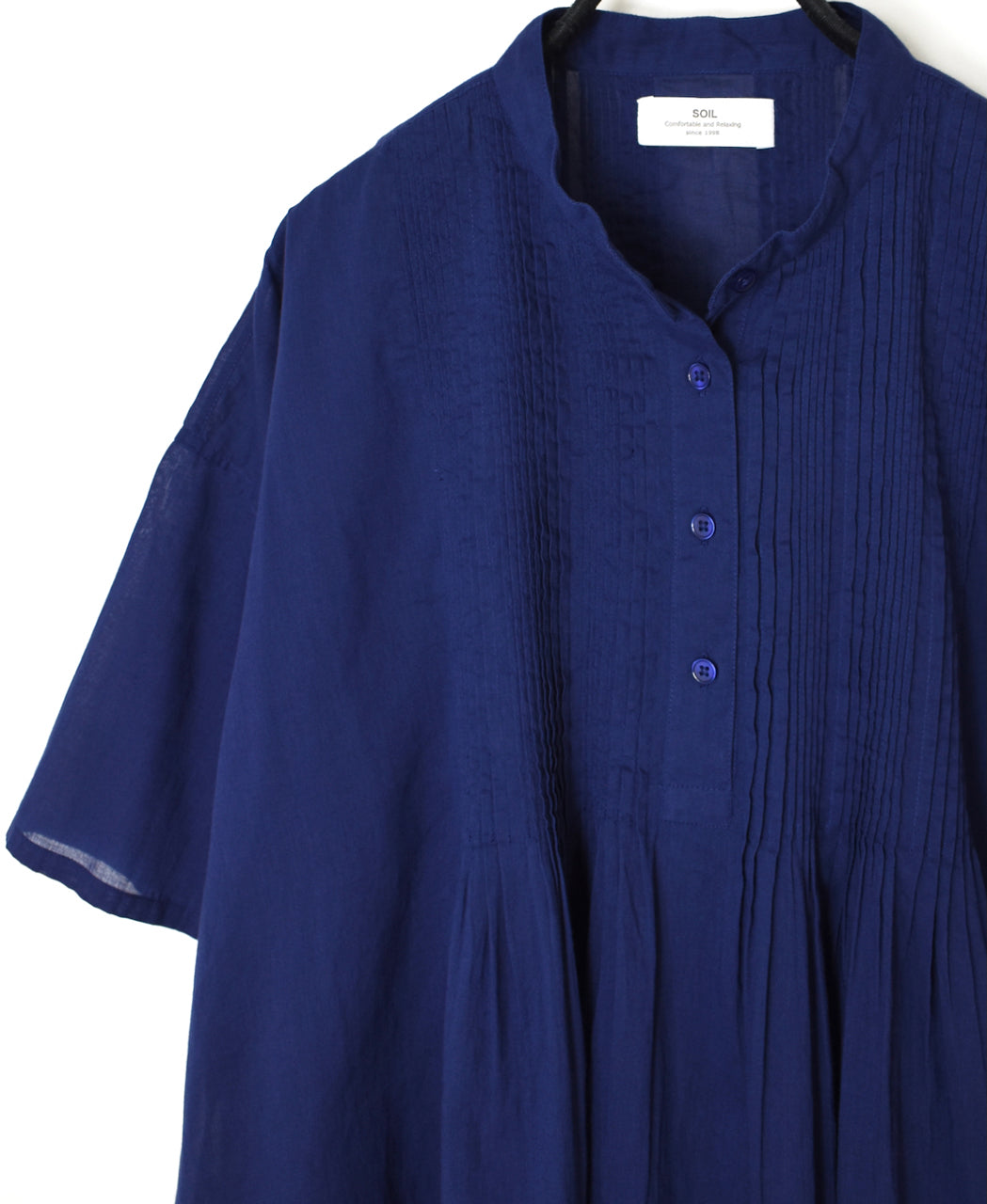 NSL26023 80s COTTON VOILE PLAIN BANDED COLLAR  S/SL PINTUCK SHIRT