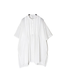 NSL26023 80s COTTON VOILE PLAIN BANDED COLLAR S/SL PINTUCK SHIRT
