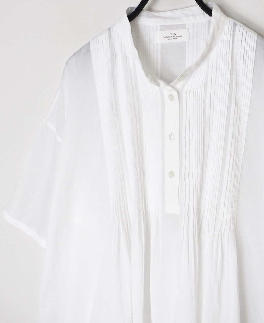 NSL26023 80s COTTON VOILE PLAIN BANDED COLLAR  S/SL PINTUCK SHIRT