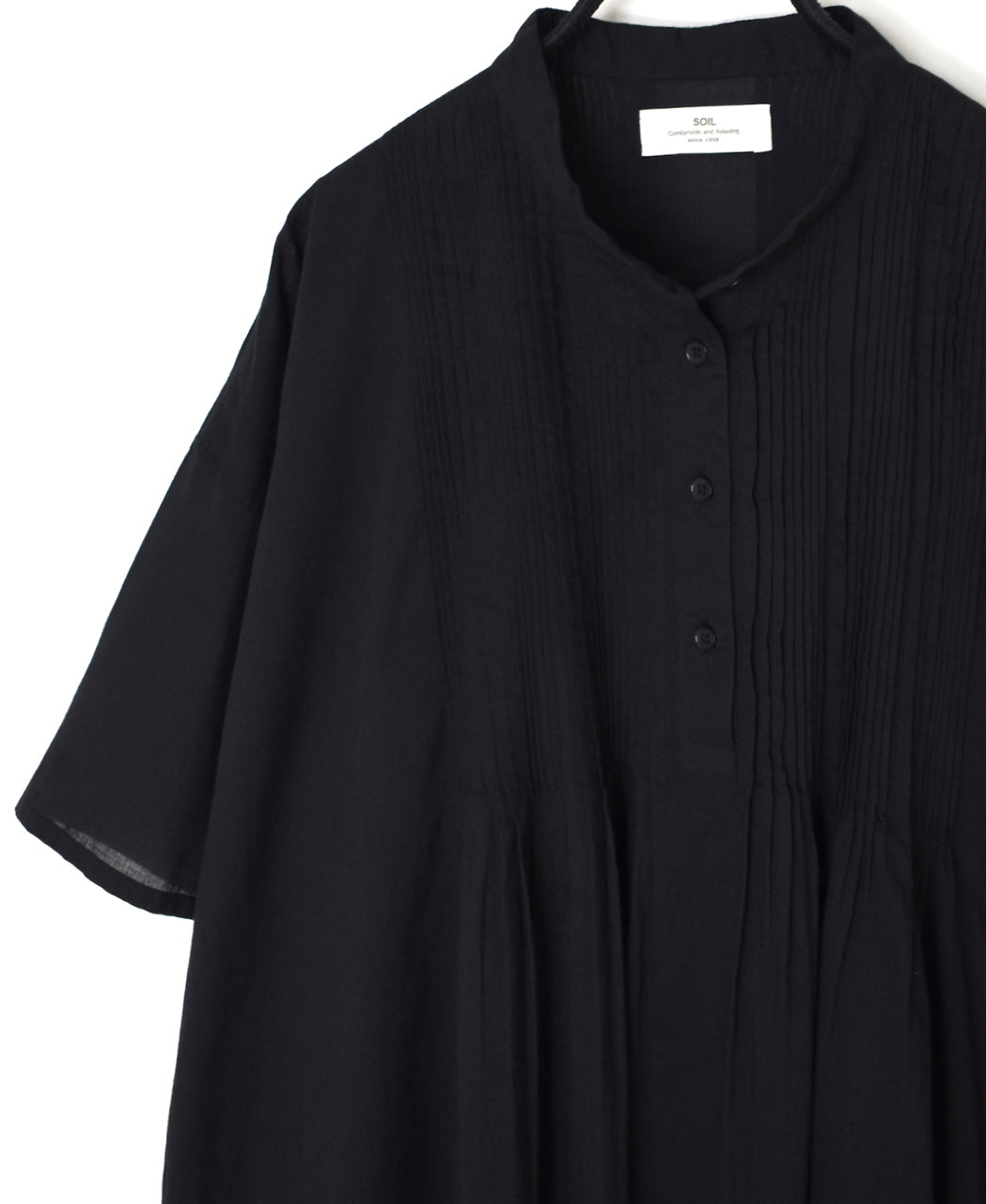 NSL26023 80s COTTON VOILE PLAIN BANDED COLLAR  S/SL PINTUCK SHIRT