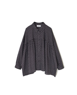 NSL26031 COTTON SLUB SMALL FLOWER PRINT REGULAR COLLAR GATHERED SHIRT SMOCK