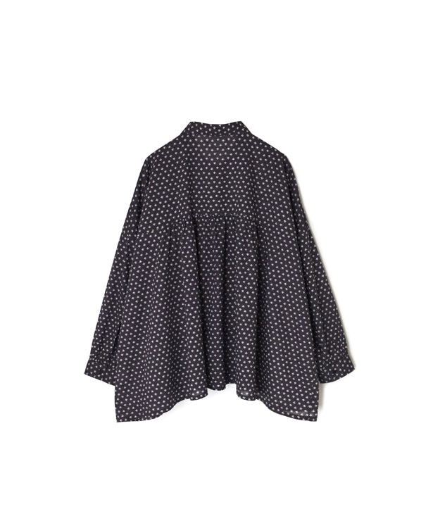 NSL26031 COTTON SLUB SMALL FLOWER PRINT REGULAR COLLAR GATHERED SHIRT SMOCK