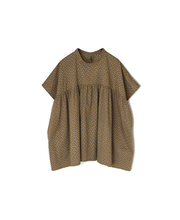 NSL26032 COTTON SLUB SMALL FLOWER PRINT BACK OPENING STAND COLLAR SHIRT