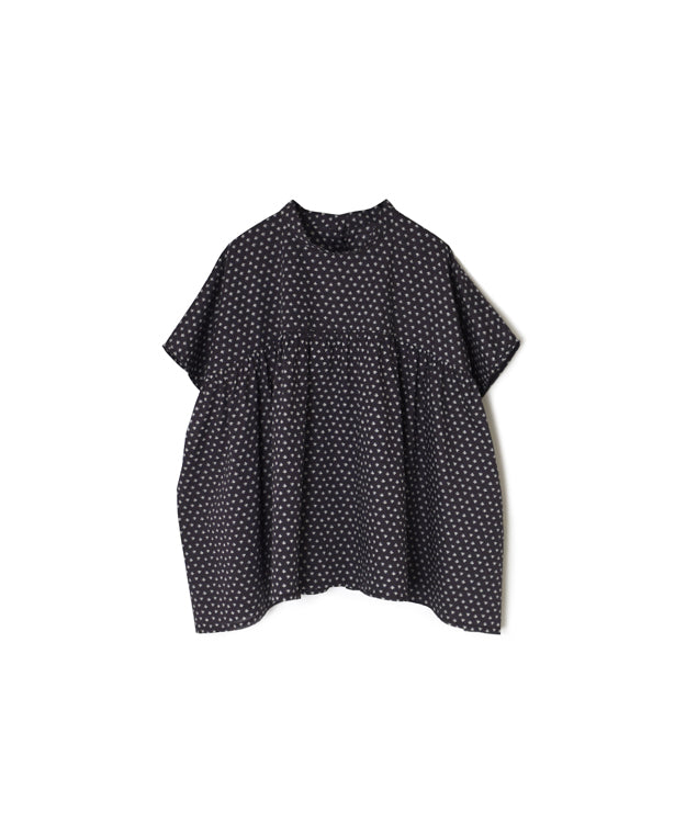 NSL26032 COTTON SLUB SMALL FLOWER PRINT BACK OPENING STAND COLLAR SHIRT