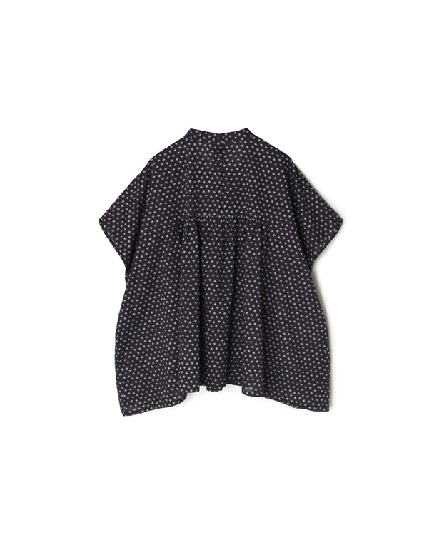 NSL26032 COTTON SLUB SMALL FLOWER PRINT BACK OPENING STAND COLLAR SHIRT