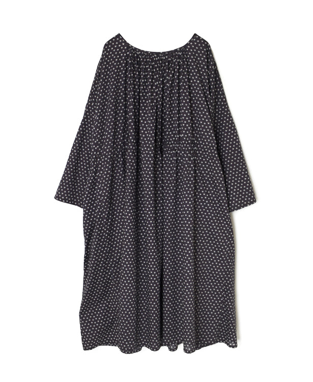 NSL26033 COTTON SLUB SMALL FLOWER PRINT 2WAY GATHERED SMOCK DRESS