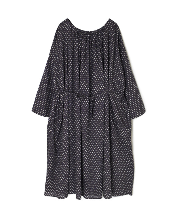 NSL26033 COTTON SLUB SMALL FLOWER PRINT 2WAY GATHERED SMOCK DRESS