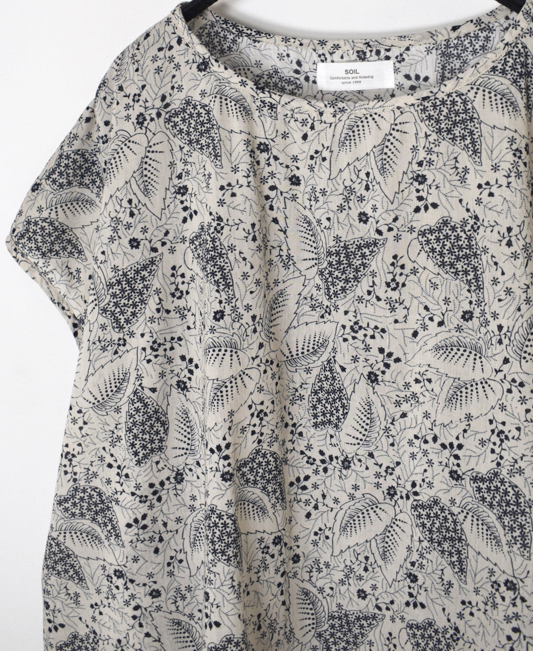 NSL26062 80s VOILE LEAF & FLOWER PRINT FRENCH/SL BACK SIDE GATHERED SMOCK