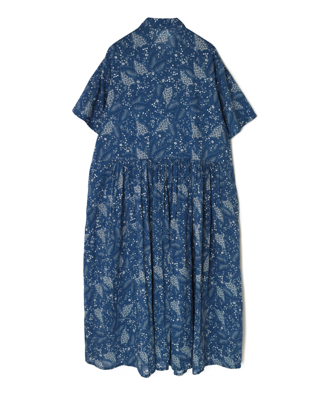 NSL26063 80s VOILE LEAF & FLOWER PRINT REGULAR COLLAR S/SL DRESS