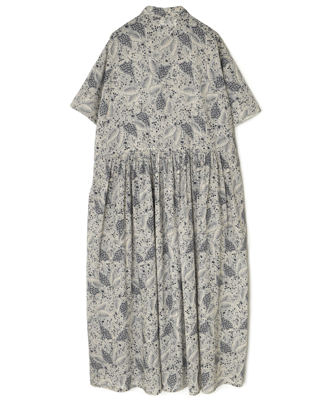 NSL26063 80s VOILE LEAF & FLOWER PRINT REGULAR COLLAR S/SL DRESS