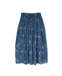NSL26065 80s VOILE LEAF &amp; FLOWER PRINT GATHERED SKIRT