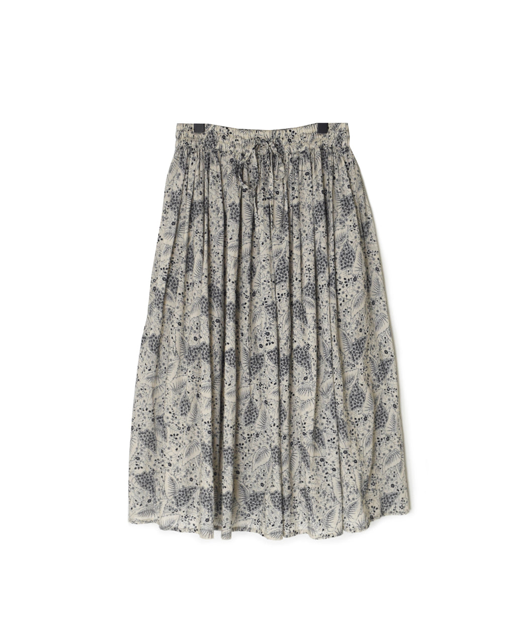 NSL26065 80s VOILE LEAF & FLOWER PRINT GATHERED SKIRT