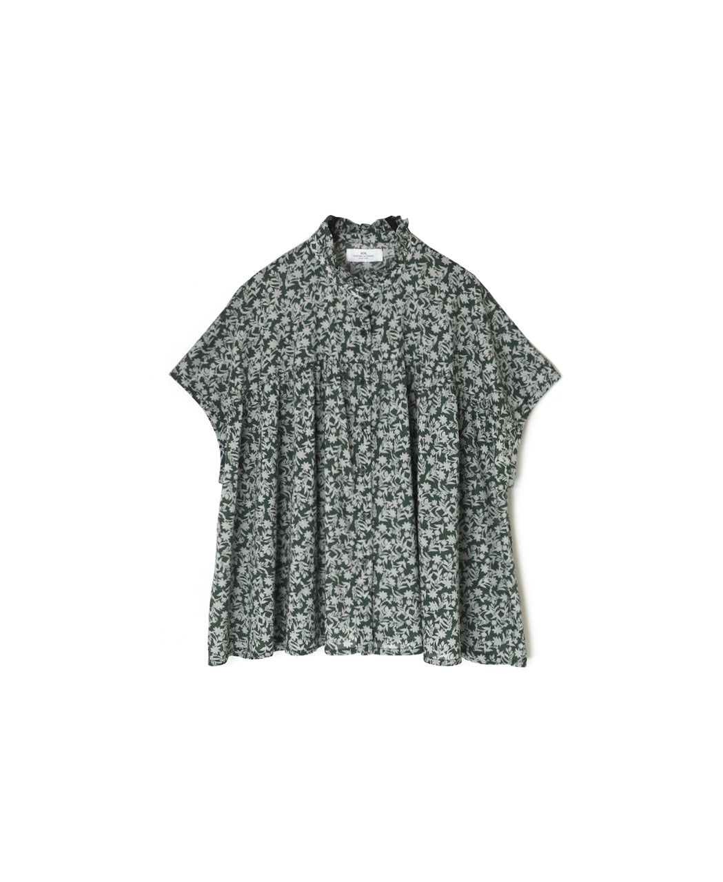 NSL26071 80s VOILE TWO TONE FLOWER PRINT FRILL COLLAR FRENCH/SL SHIRT