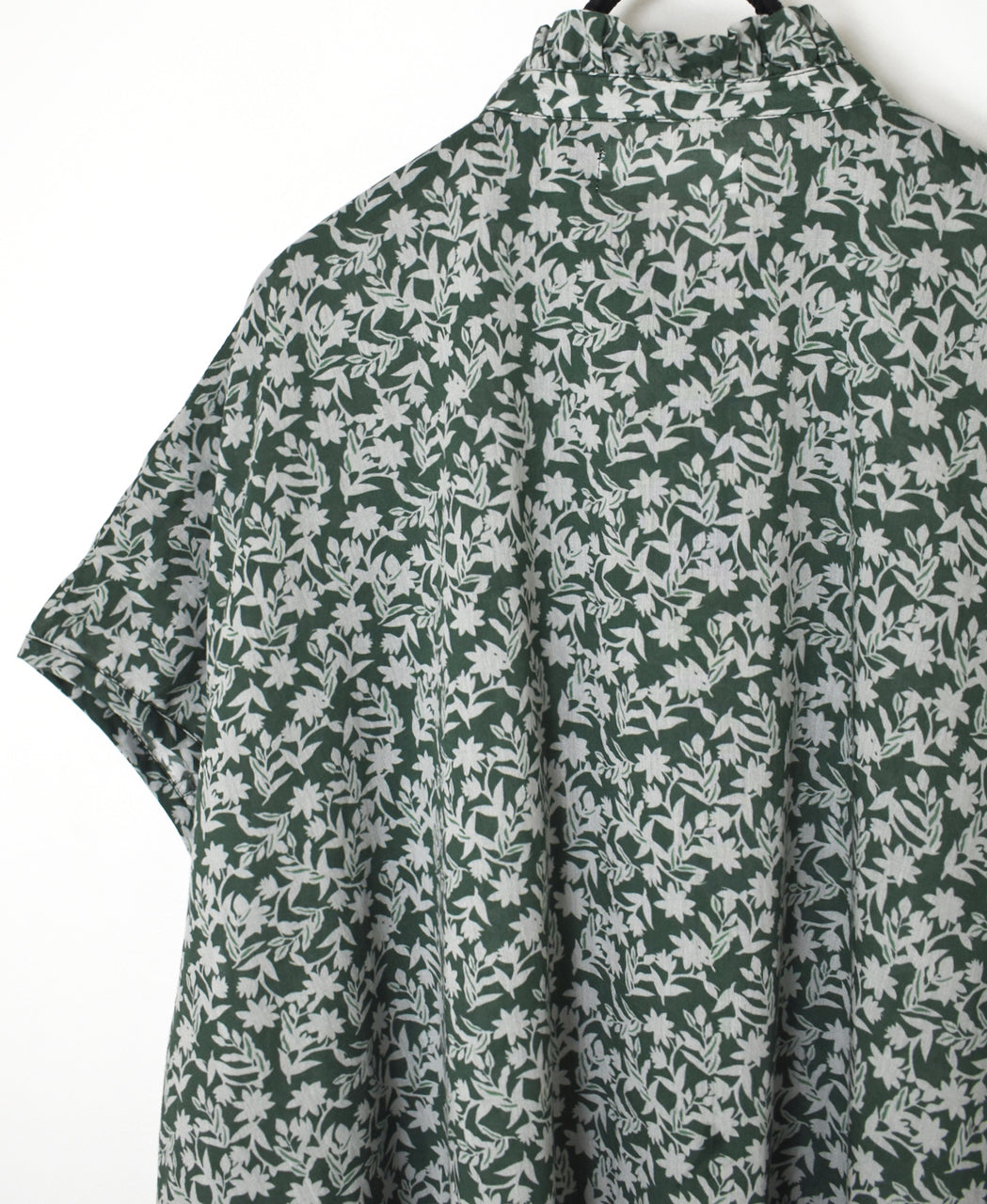 NSL26071 80s VOILE TWO TONE FLOWER PRINT FRILL COLLAR FRENCH/SL SHIRT