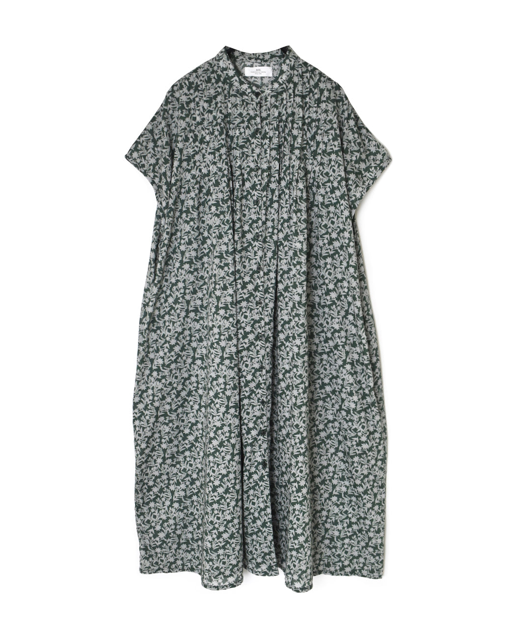 NSL26073 80s VOILE TWO TONE FLOWER PRINT BANDED COLLAR FRENCH/SL PINTUCK DRESS