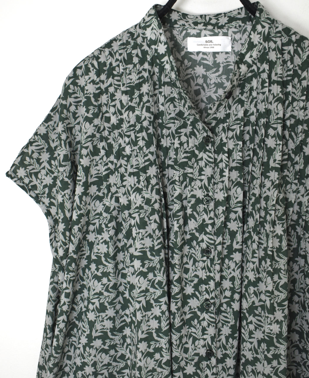 NSL26073 80s VOILE TWO TONE FLOWER PRINT BANDED COLLAR FRENCH/SL PINTUCK DRESS