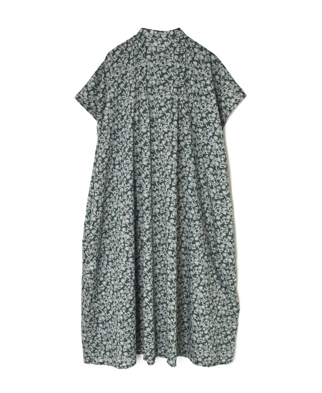 NSL26073 80s VOILE TWO TONE FLOWER PRINT BANDED COLLAR FRENCH/SL PINTUCK DRESS