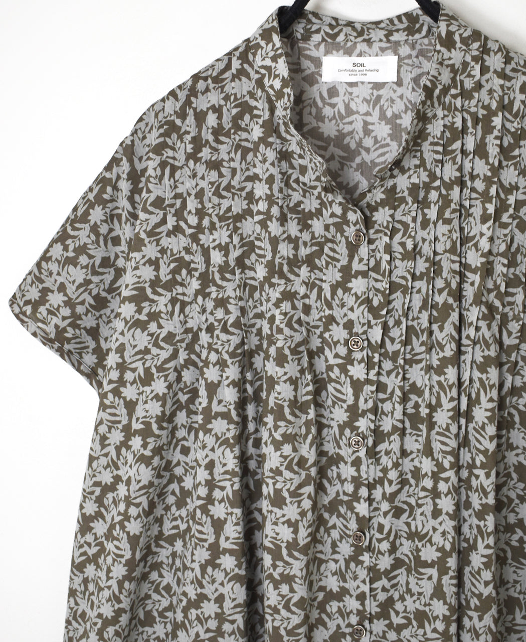 NSL26073 80s VOILE TWO TONE FLOWER PRINT BANDED COLLAR FRENCH/SL PINTUCK DRESS