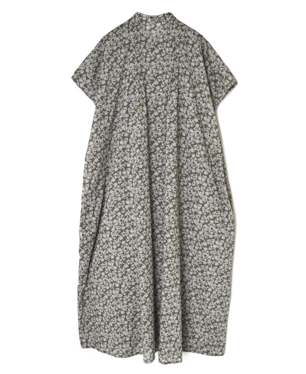 NSL26073 80s VOILE TWO TONE FLOWER PRINT BANDED COLLAR FRENCH/SL PINTUCK DRESS