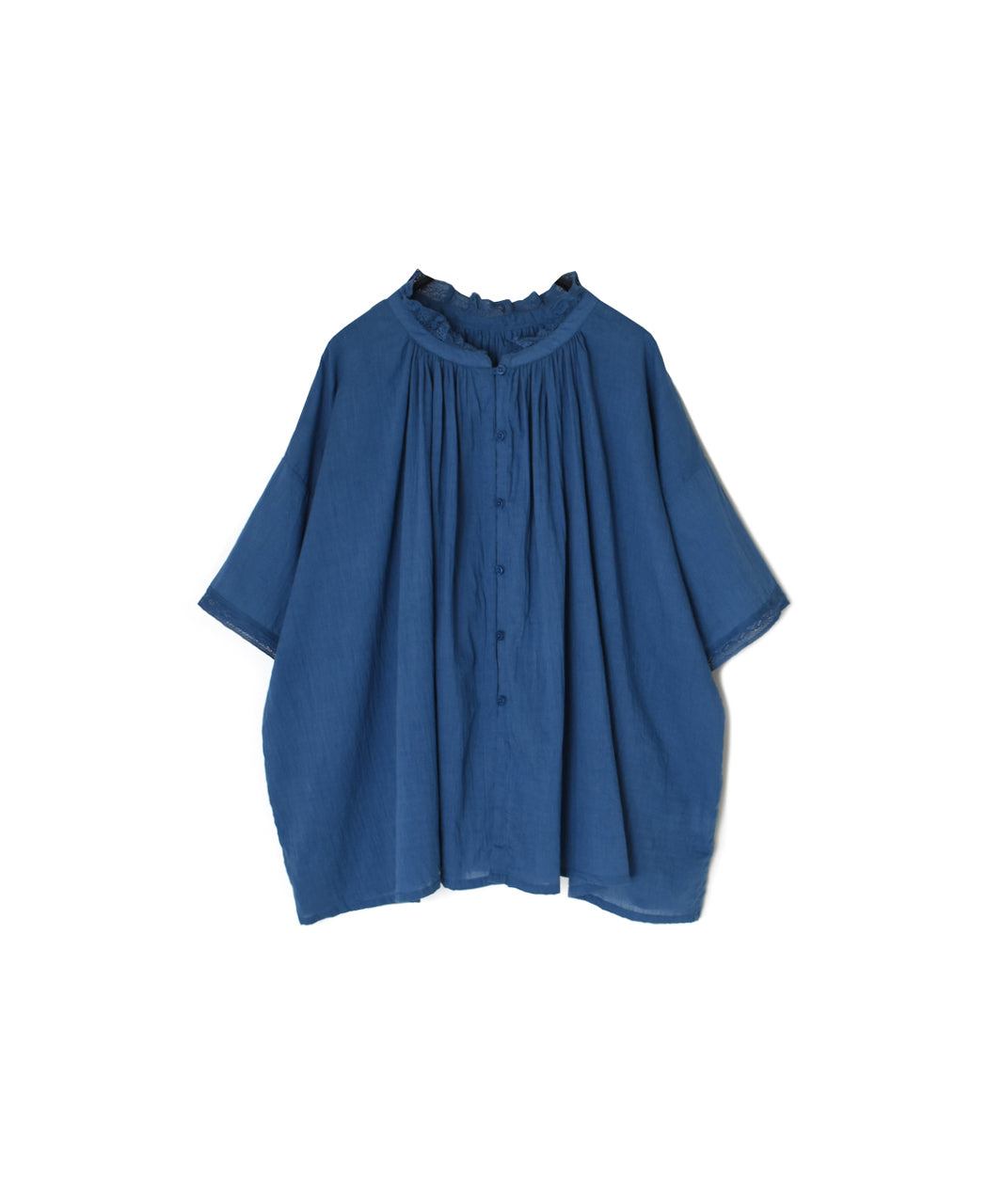 80s COTTON VOILE LACE LACE&LOOP BUTTON GATHERED SMOCK