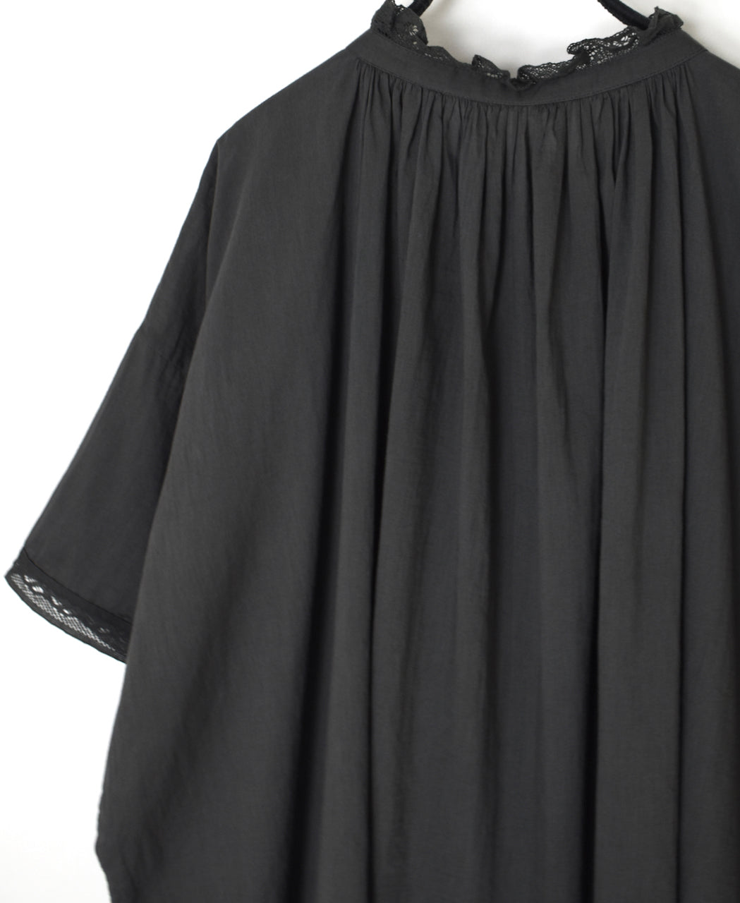 80s COTTON VOILE LACE LACE&LOOP BUTTON GATHERED SMOCK