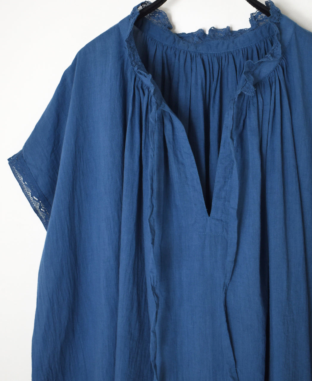 NSL26092 80s COTTON VOILE LACE LACE&STRING COLLAR GATHERED SHIRT