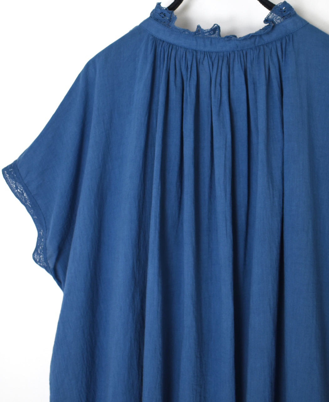 NSL26092 80s COTTON VOILE LACE LACE&STRING COLLAR GATHERED SHIRT
