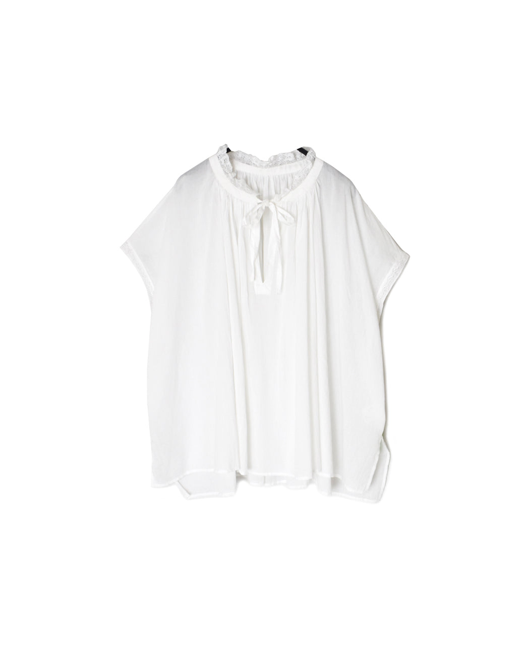 NSL26092 80s COTTON VOILE LACE LACE&STRING COLLAR GATHERED SHIRT