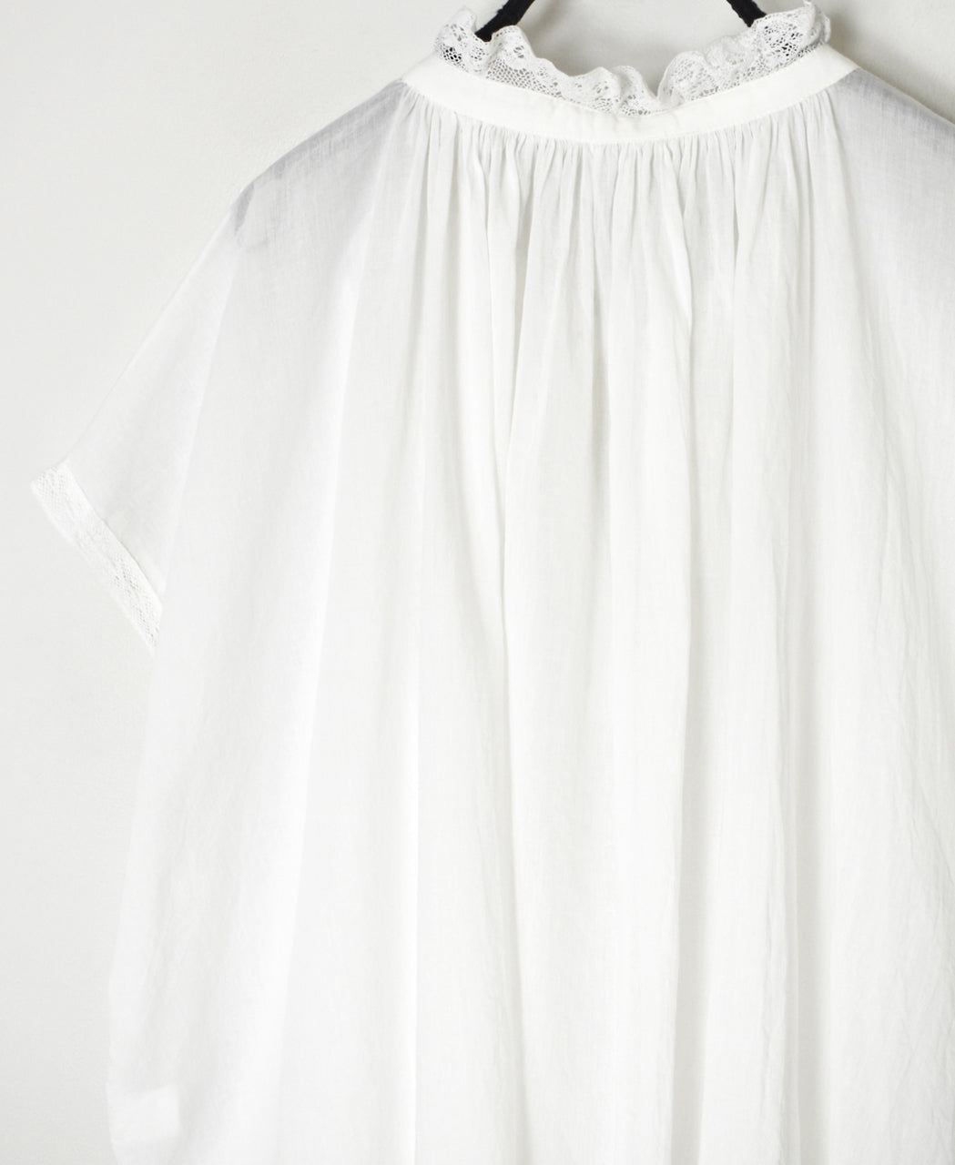 NSL26092 80s COTTON VOILE LACE LACE&STRING COLLAR GATHERED SHIRT