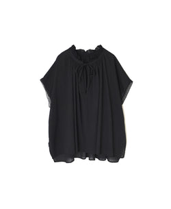 NSL26092 80s COTTON VOILE LACE LACE&STRING COLLAR GATHERED SHIRT