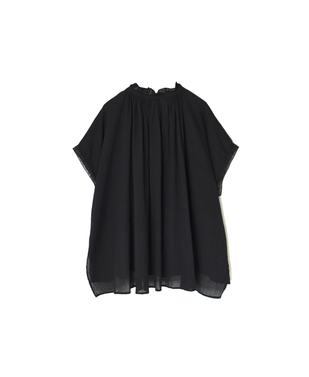 NSL26092 80s COTTON VOILE LACE LACE&STRING COLLAR GATHERED SHIRT