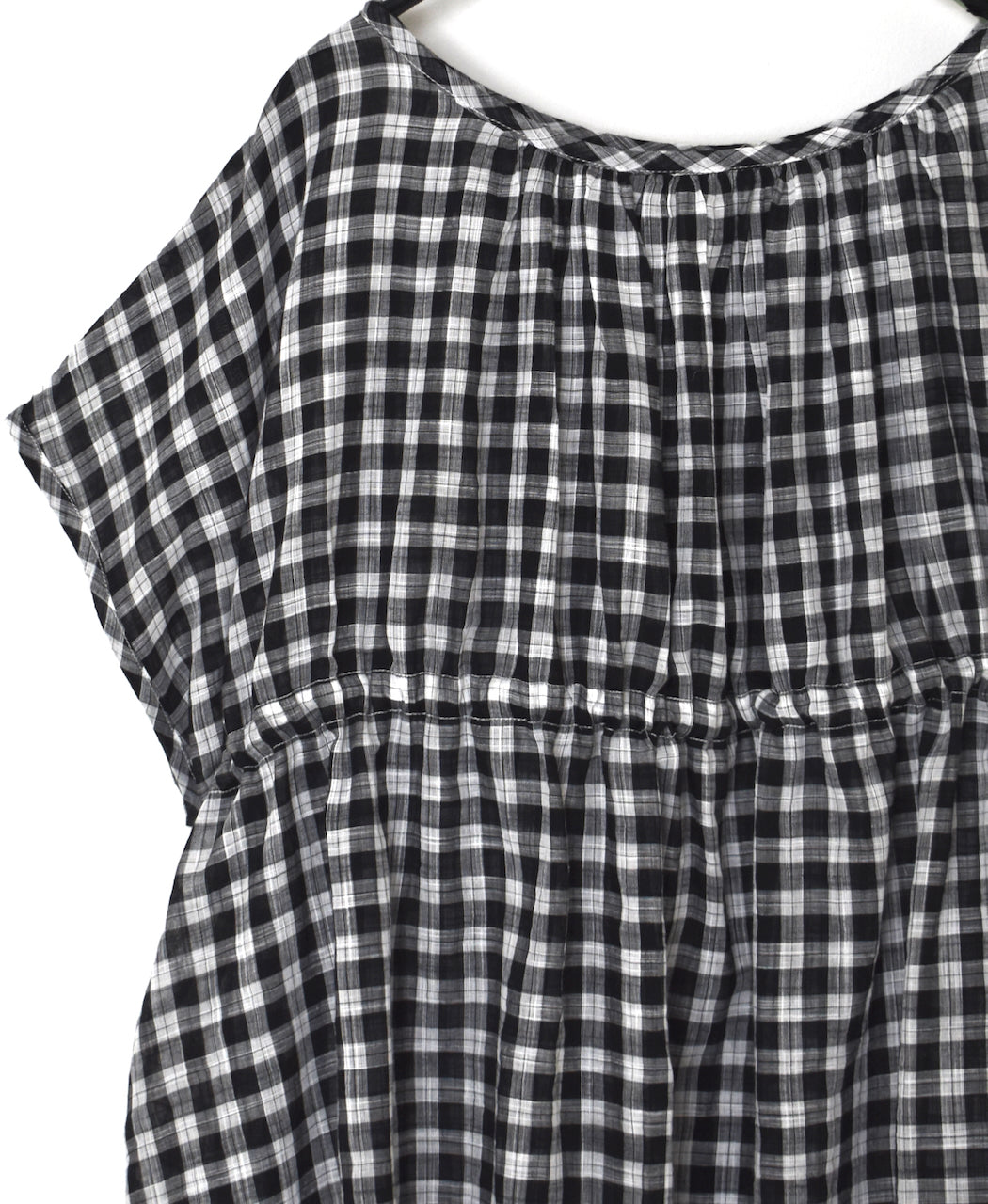 NSL26102 FANCY GINGHAM CHECK GATHERED PATCH WORK SMOCK