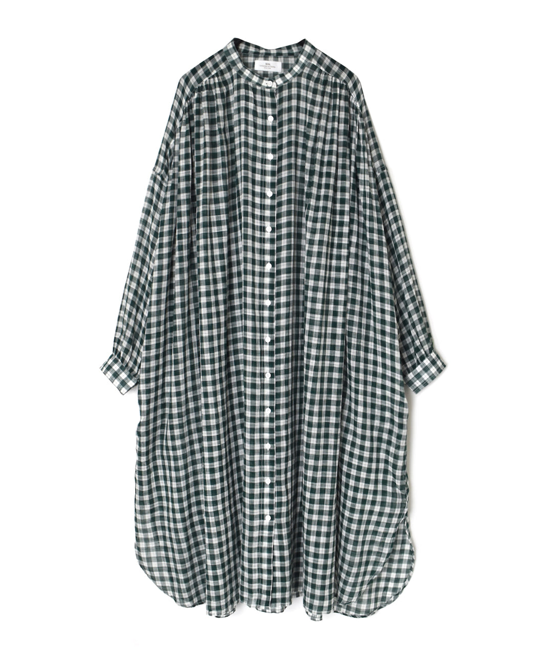 NSL26103 FANCY GINGHAM CHECK BANDED COLLAR GATHER SHIRT DRESS