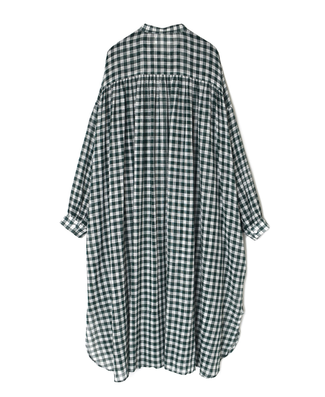NSL26103 FANCY GINGHAM CHECK BANDED COLLAR GATHER SHIRT DRESS