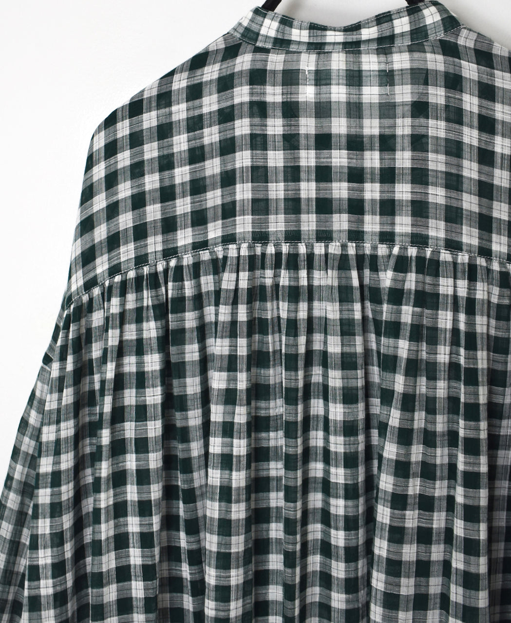 NSL26103 FANCY GINGHAM CHECK BANDED COLLAR GATHER SHIRT DRESS