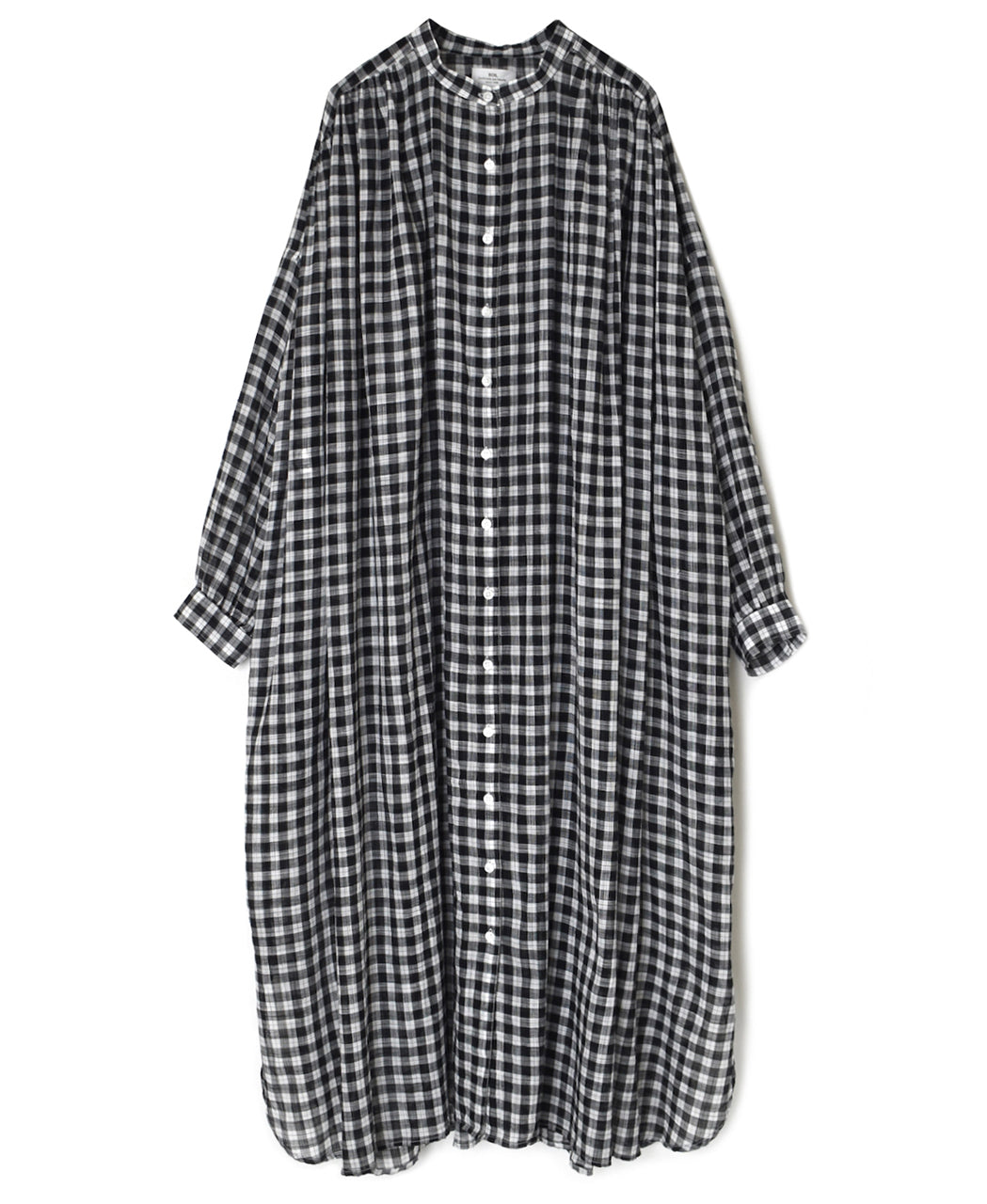 NSL26103 FANCY GINGHAM CHECK BANDED COLLAR GATHER SHIRT DRESS