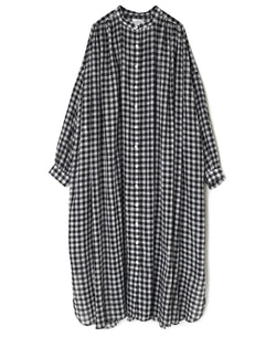 NSL26103 FANCY GINGHAM CHECK BANDED COLLAR GATHER SHIRT DRESS