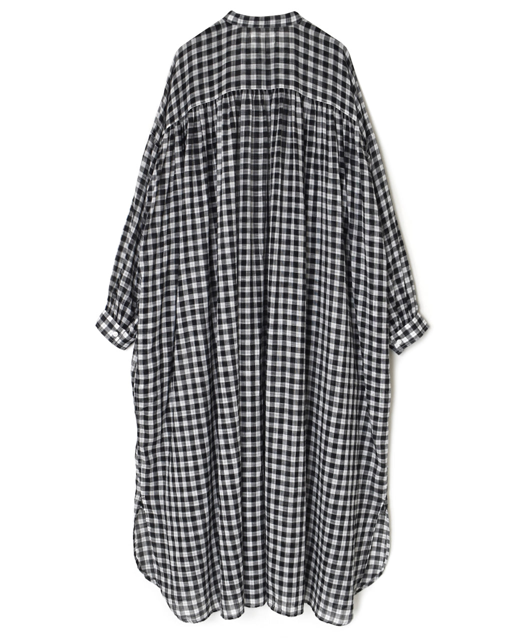 NSL26103 FANCY GINGHAM CHECK BANDED COLLAR GATHER SHIRT DRESS