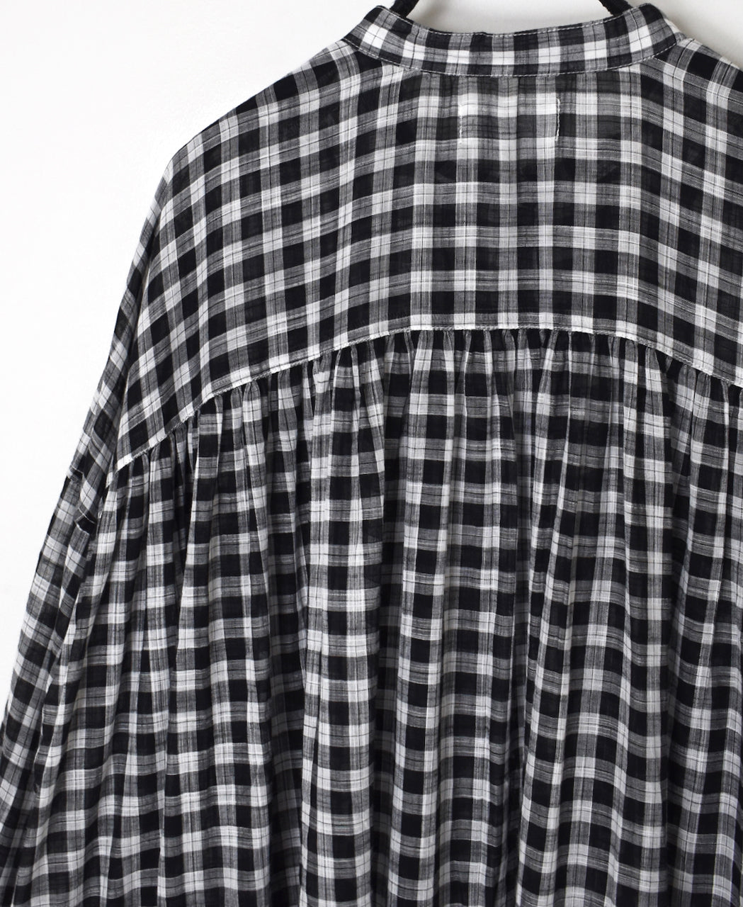 NSL26103 FANCY GINGHAM CHECK BANDED COLLAR GATHER SHIRT DRESS