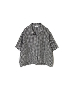 INSL26311 60s LINEN GINGHAM CHECK OPEN COLLAR SHIRTS